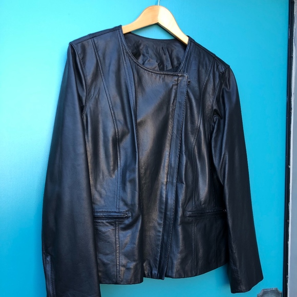 Black leather moto jacket - Picture 2 of 8
